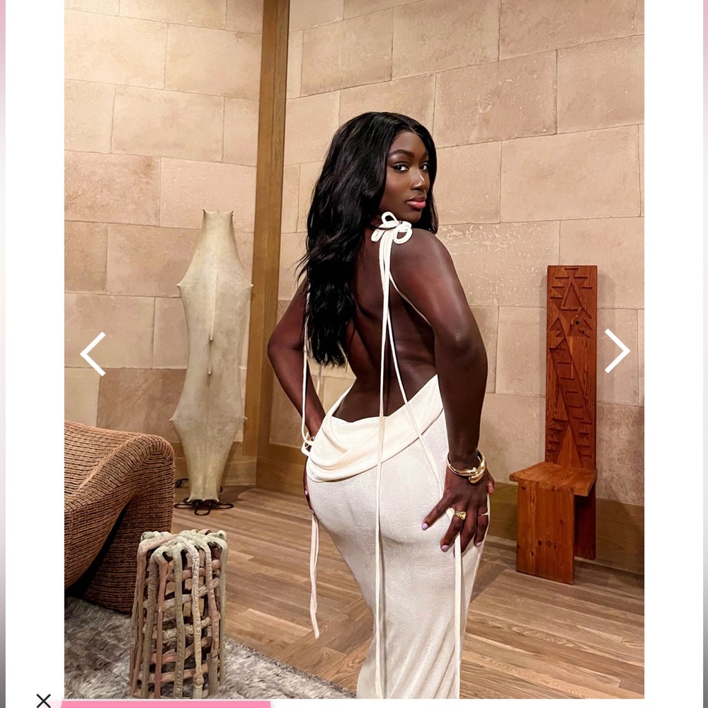 Pink Plastic tan open back dress - Small